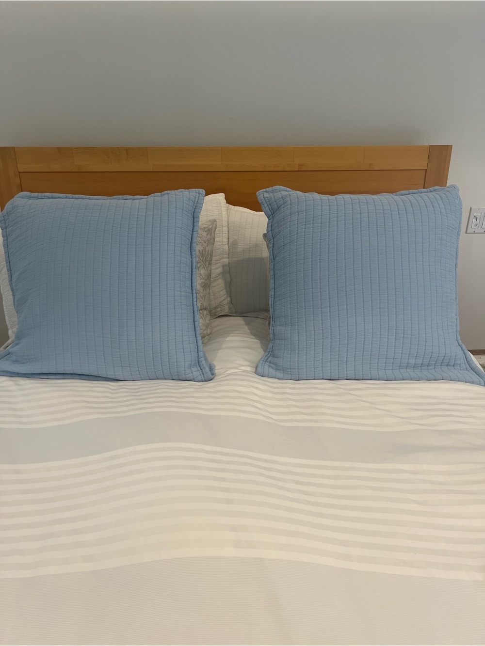 Light Blue Quilted Euro Pillow Shams - Pair